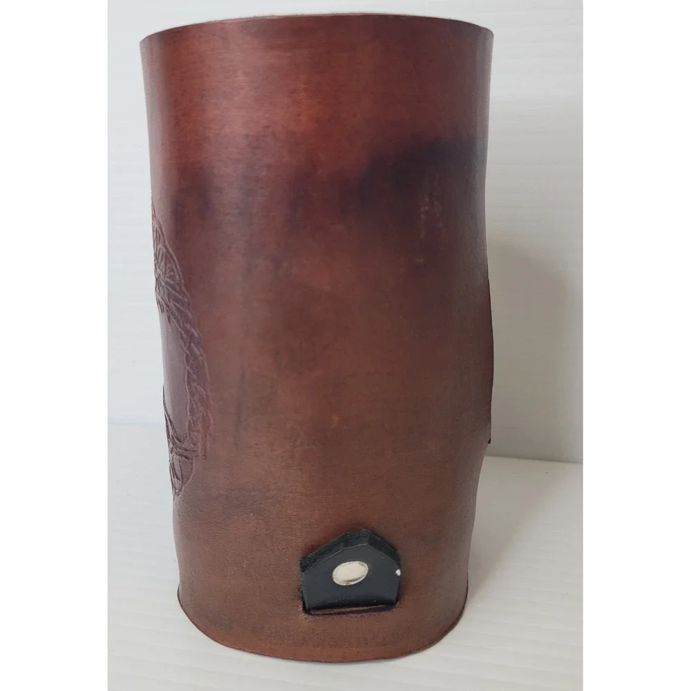 Artisan Leather Mug Wrap‎ Tankard Sleeve Brown Tree of Life Celtic Handle